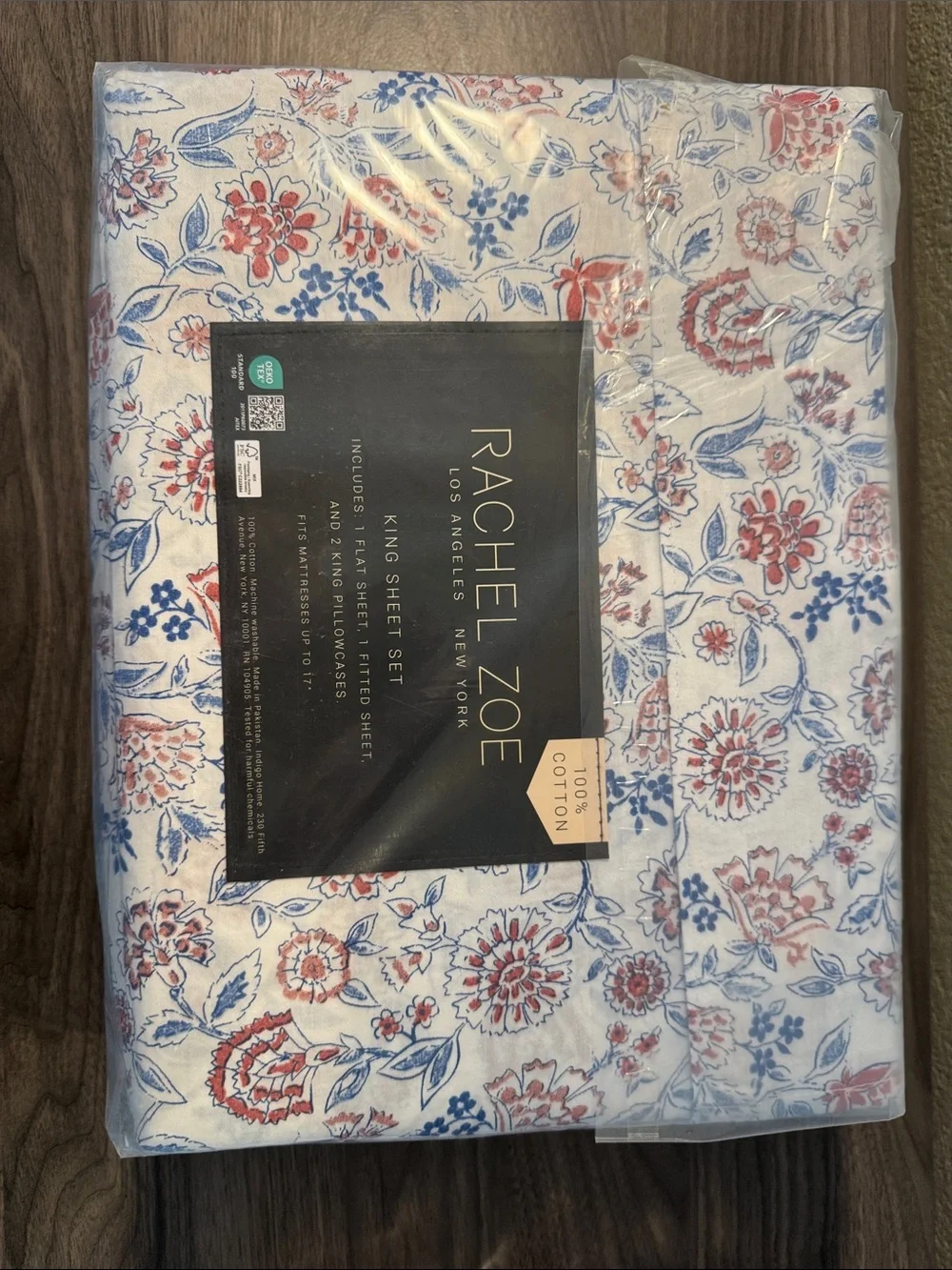 New Rachel Zoe Ruby Jacobean Multi Brick/Blue, King